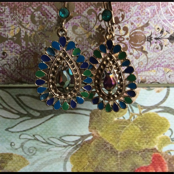 Enamel & Aurora Borealis Bead Fancy Drop  Earrings - Picture 7 of 7